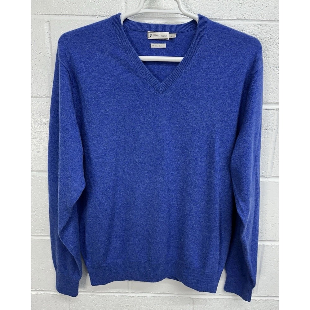 Peter Millar Sweater Blue Solid Pullover Crew 100… - image 1